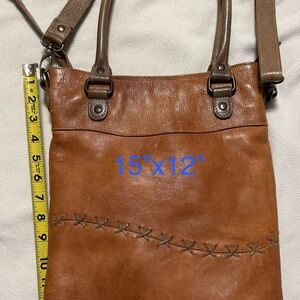 Bed Stu Tan Leather Tote with Cross Stitch Detail
